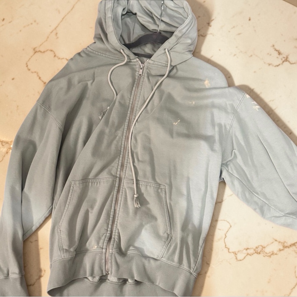 Brandy Melville Green Zip-Up Hoodie. *Bleach stains*